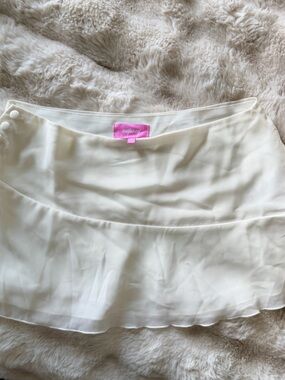 Edikted Cream Chiffon Mini Skirt with Button Side Detail